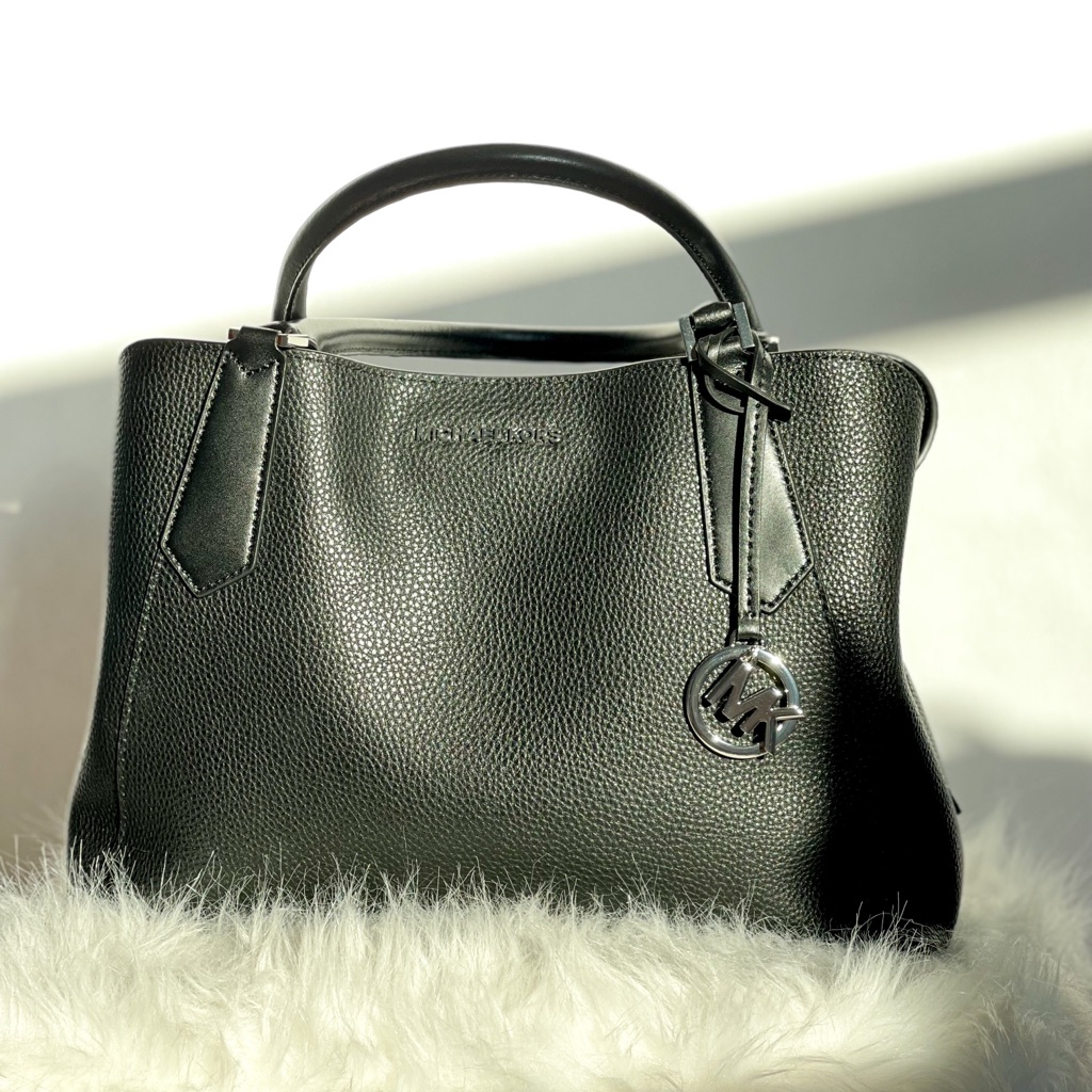 Micheal Kors Kimberly L Satchel Blk Pebble Leather